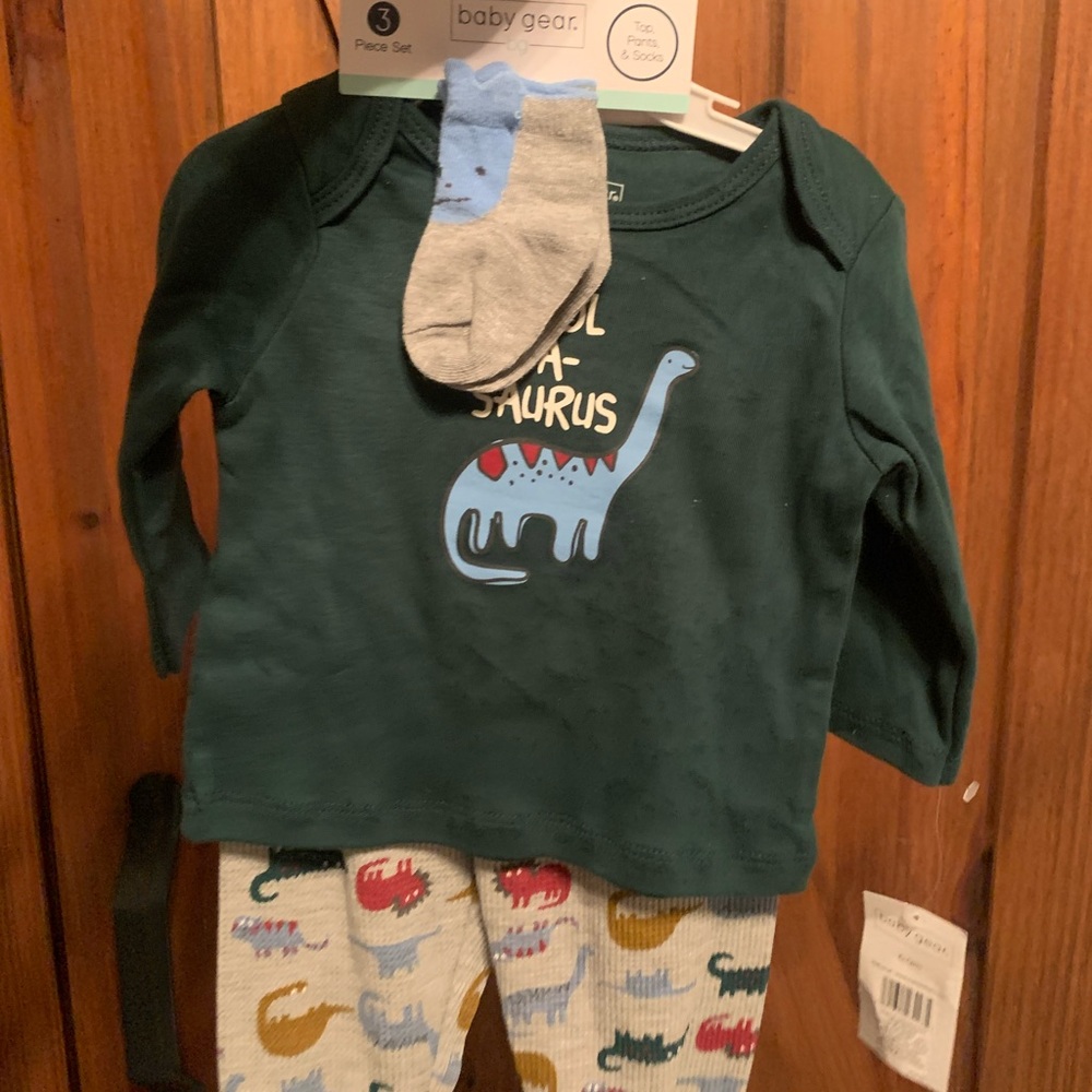 NWT Baby Gear Dinosaur Outfit with Blue Socks